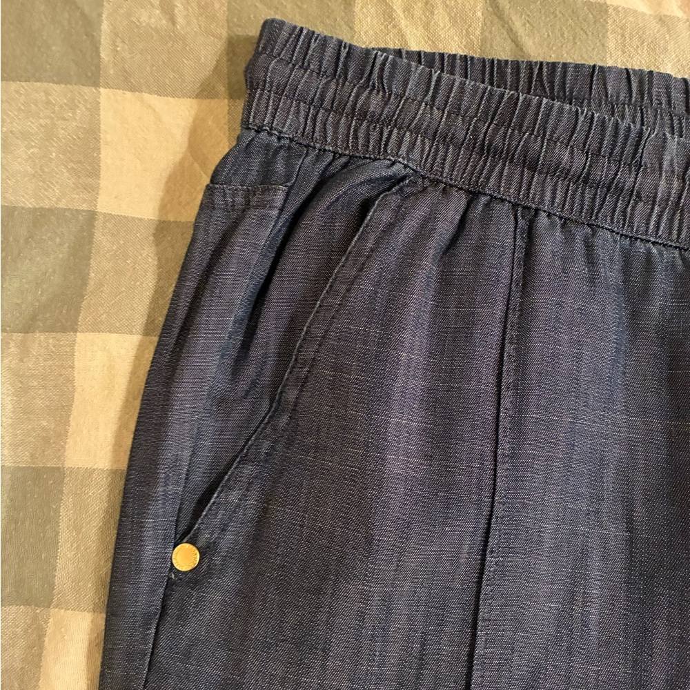 Ellen Tracy Chambray Blue Drawstring Cuffed Ankle Pants Tencel EUC S Classic - Picture 6 of 12